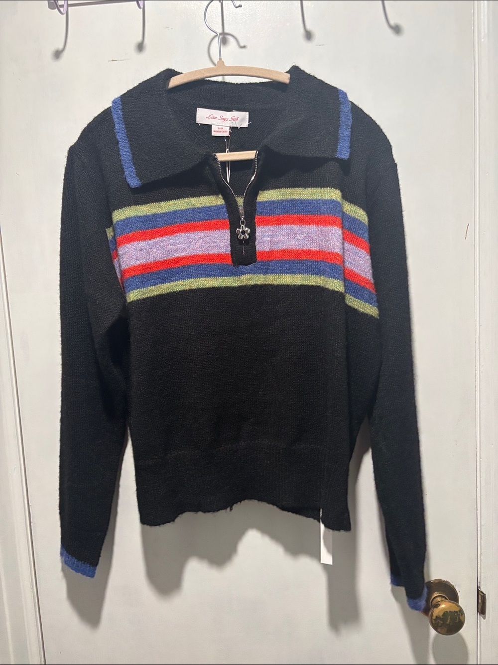 New NWT LISA SAYS GAH wool blend stripe quarter zip sweater rare
